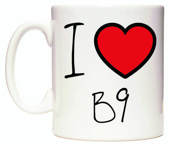 This mug features I Love B9