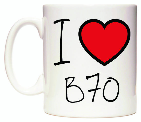 This mug features I Love B70