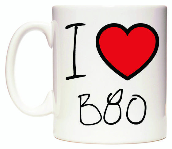 This mug features I Love B80