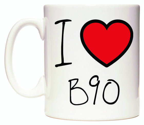 This mug features I Love B90