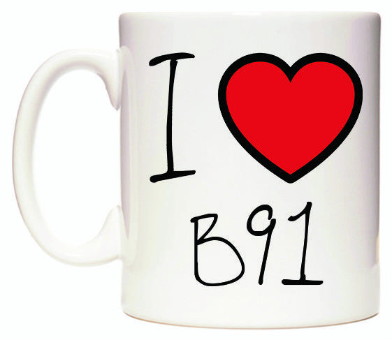 This mug features I Love B91