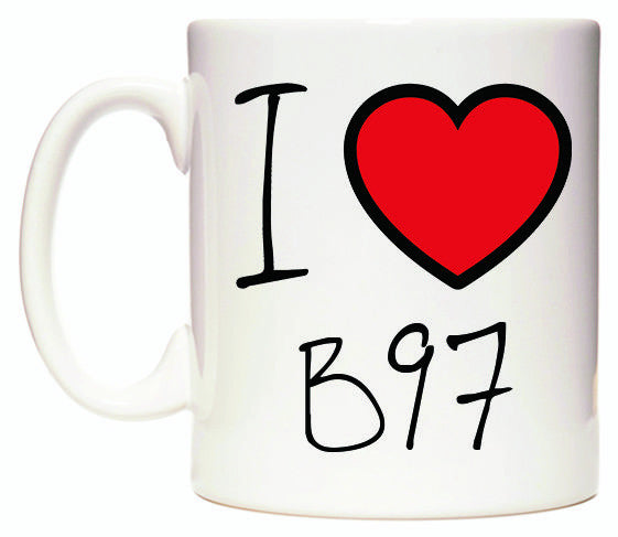 This mug features I Love B97