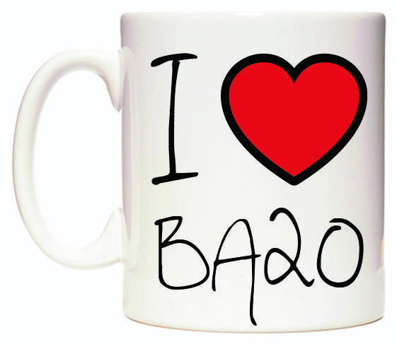 This mug features I Love BA20