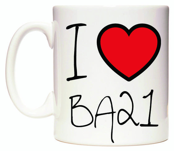 This mug features I Love BA21