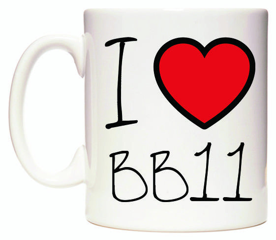 This mug features I Love BB11