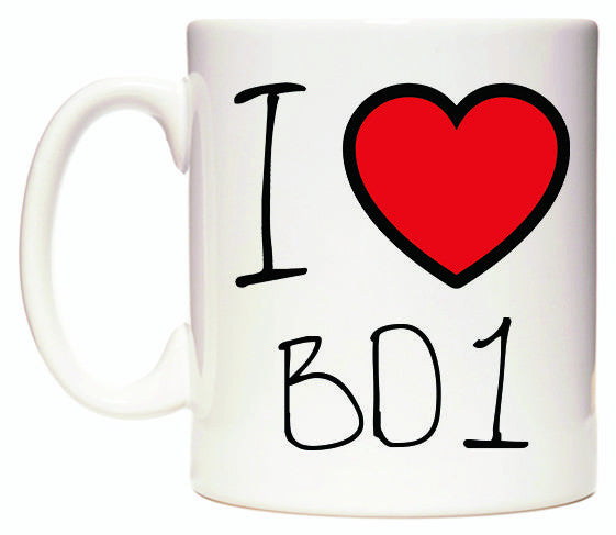 This mug features I Love BD1