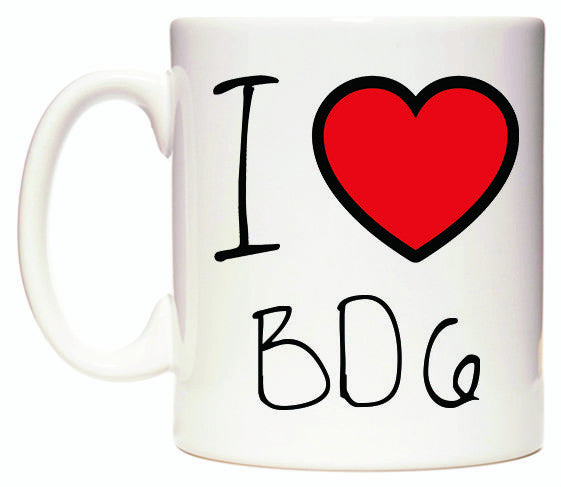 This mug features I Love BD6