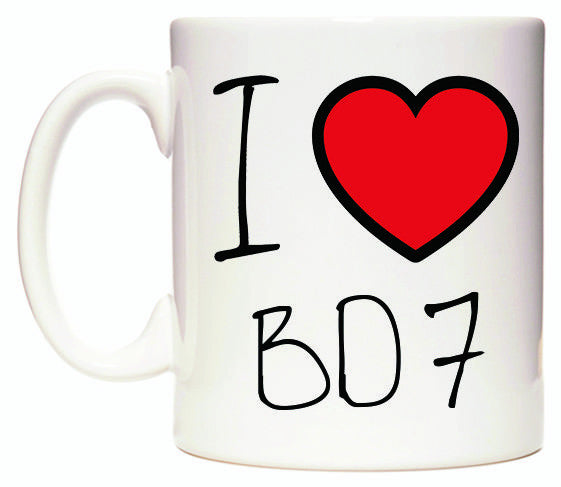 This mug features I Love BD7
