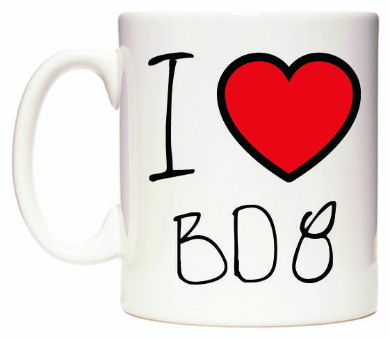 This mug features I Love BD8