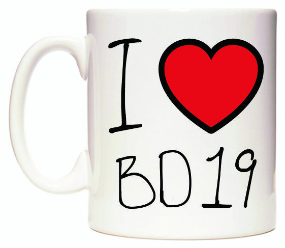 This mug features I Love BD19