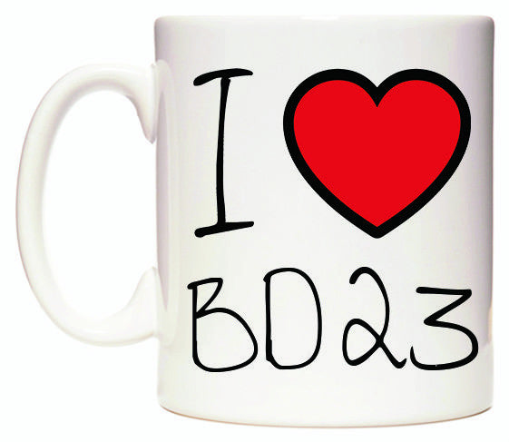 This mug features I Love BD23