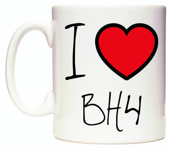 This mug features I Love BH4