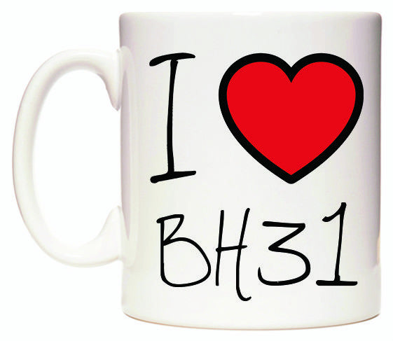 This mug features I Love BH31