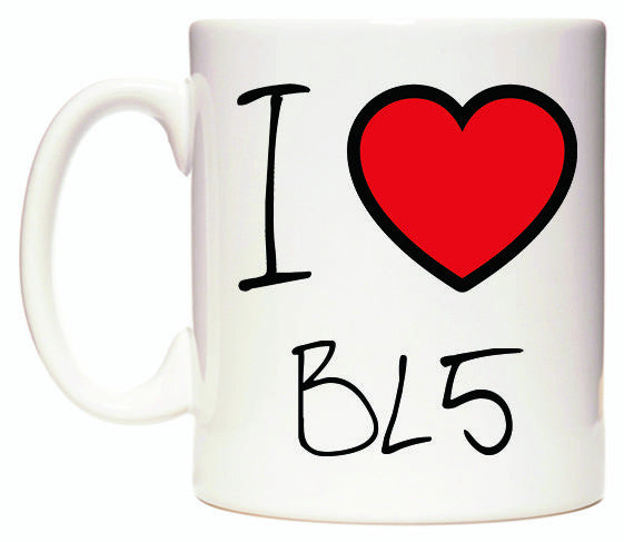 This mug features I Love BL5