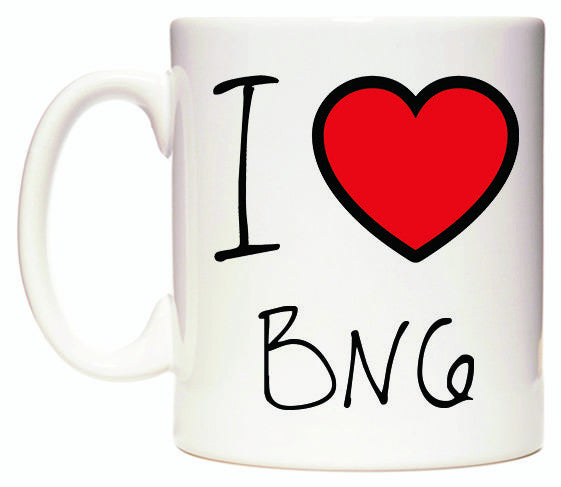This mug features I Love BN6