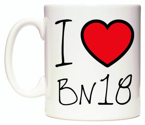 This mug features I Love BN18