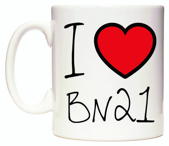 This mug features I Love BN21