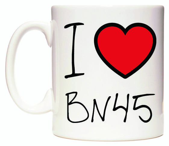 This mug features I Love BN45