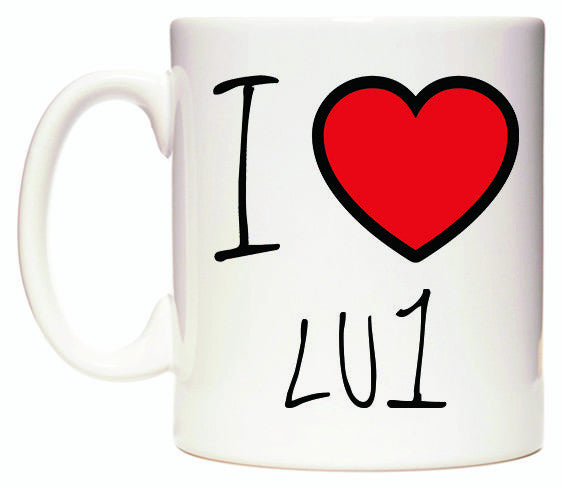 This mug features I Love LU1