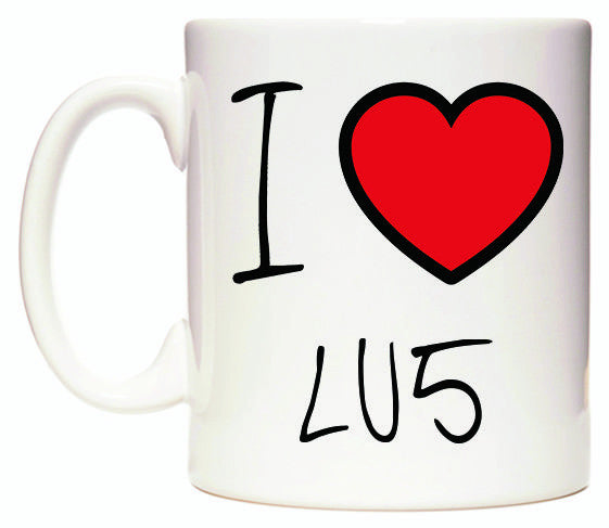This mug features I Love LU5