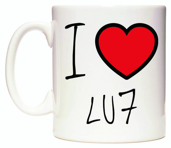 This mug features I Love LU7