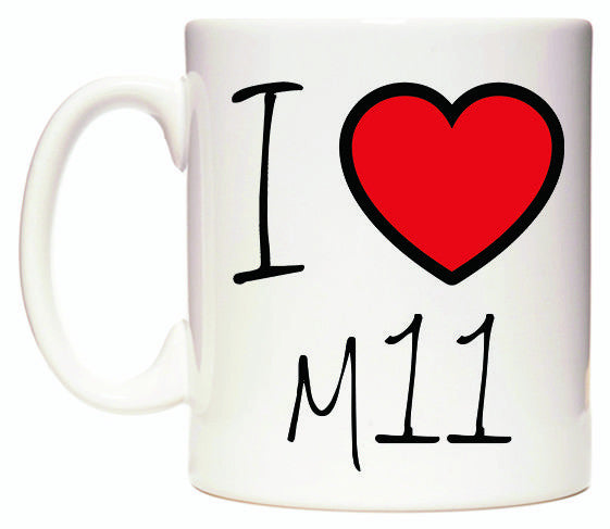 This mug features I Love M11