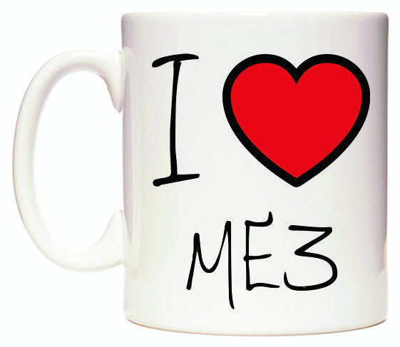 This mug features I Love ME3