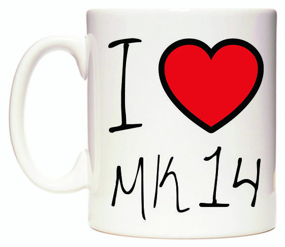 This mug features I Love MK14