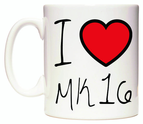 This mug features I Love MK16