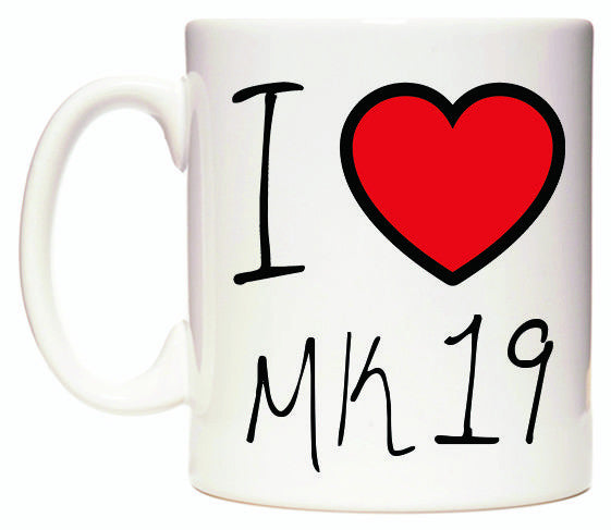 This mug features I Love MK19