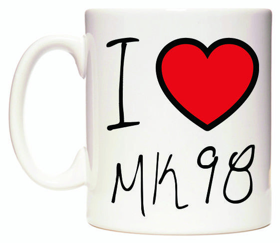 This mug features I Love MK98