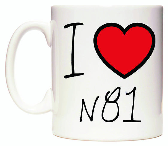 This mug features I Love N81