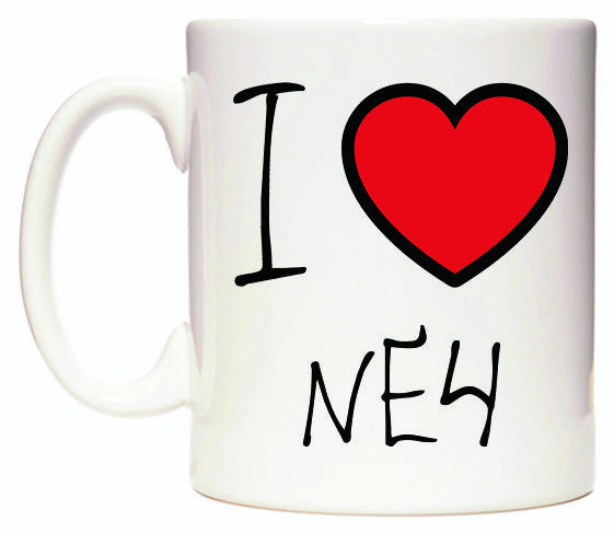 This mug features I Love NE4