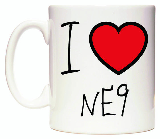 This mug features I Love NE9