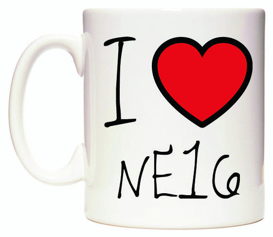 This mug features I Love NE16
