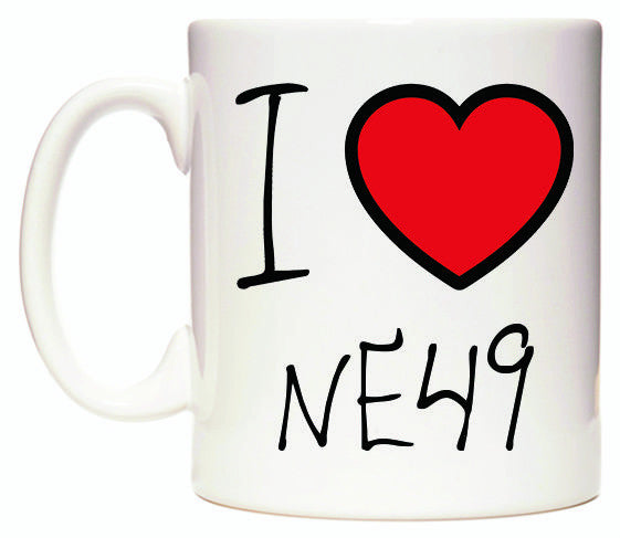 This mug features I Love NE49