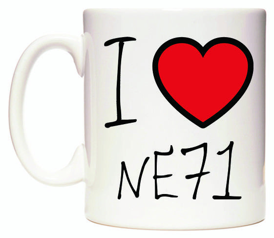 This mug features I Love NE71