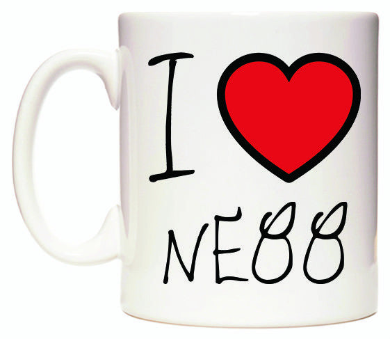 This mug features I Love NE88