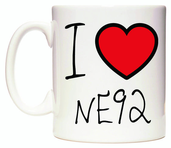 This mug features I Love NE92