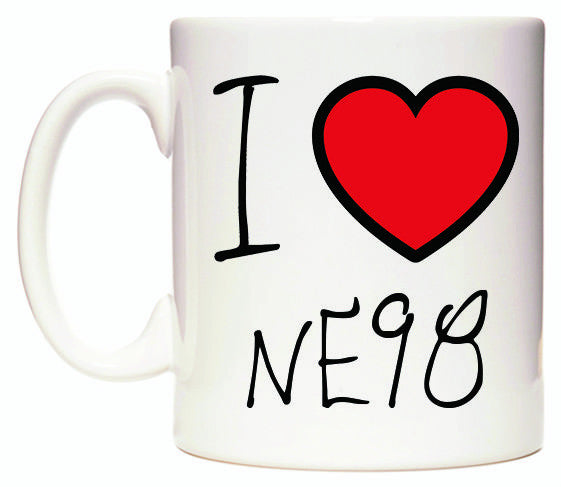 This mug features I Love NE98