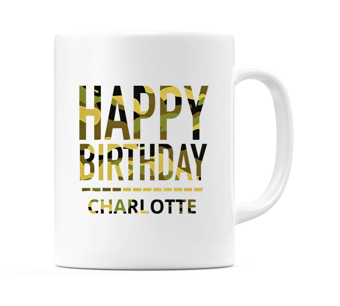 Happy Birthday Charlotte (Camo) Mug Cup by WeDoMugs