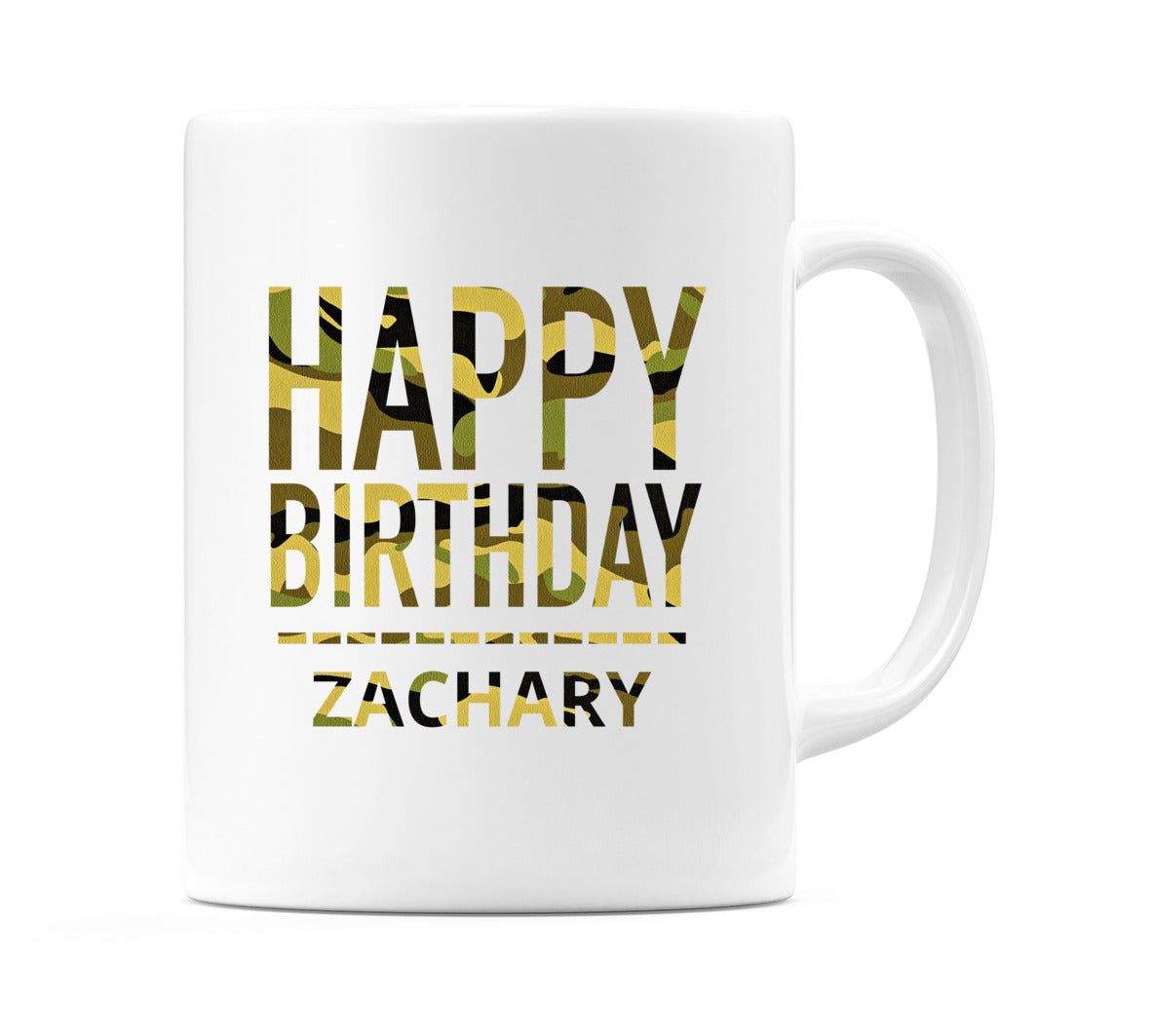 Happy Birthday Zachary (Camo) Mug Cup by WeDoMugs